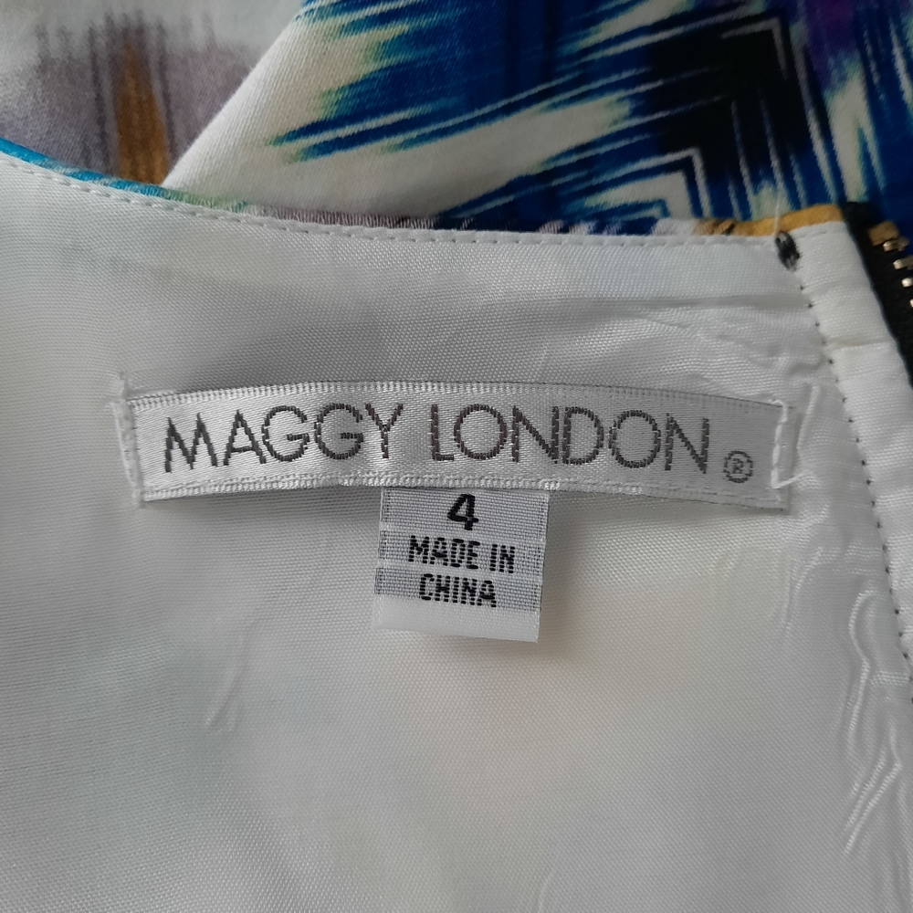 Maggy London Colorful Patterned Knee Length Sleeveless Sheath Dress size 4 - Picture 4 of 9